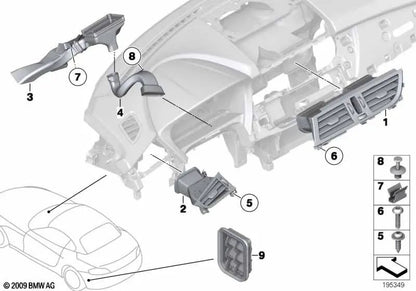 Grade de ar fresco central para BMW E89 (OEM 64229287067). BMW original.