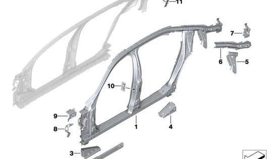 Right middle side frame for BMW 7 Series G70 (OEM 41215A37AF6). Original BMW