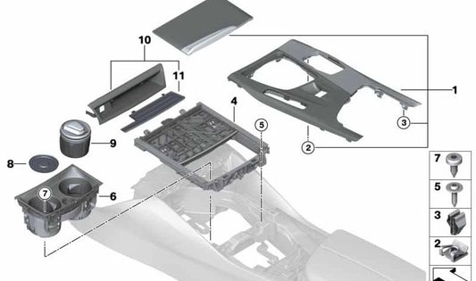 Emcellecador Central Silver Darkoxid für BMW 5 G30 -Serie, G31 (OEM 51169380183). Original BMW