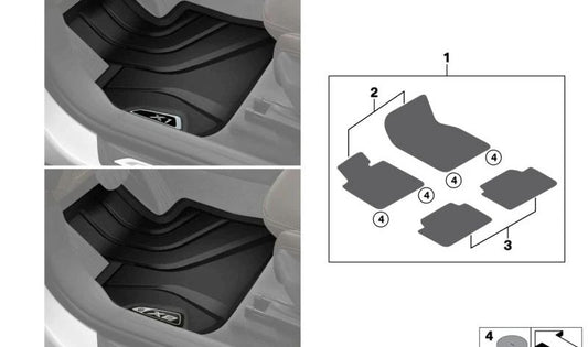 OEM 51472452207 Tapetes de borracha à prova d'água para BMW X2 (F39). BMW original