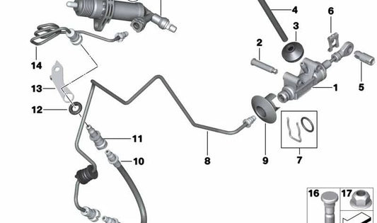 Tubería hidráulica OEM 21526864069 para BMW Serie 5 {F10, F10N, F11, F11N, F18, F18N} y Serie 6 {F06, F06N, F12, F12N, F13, F13N}. Original BMW.