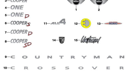 Inscripción "Cooper" OEM 51142755617 para MINI R50, R53, R56, F56, F55, Clubman R55, F54, Cabrio R52, R57, Coupé R58, Countryman R60, F60... y más. Original MINI.
