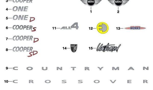 Emblema trasero "One D" OEM 51142755616 para MINI F54, F55, F56, F60, R50, R56, R60. Original MINI.