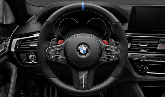 Volante M Performance Pro OEM 32302462901 para BMW F90 M5 y M5 CS, F91 M8, F92 M8, F93 M8 Competition. Acabado en Alcántara y carbono con levas en carbono. Original BMW.