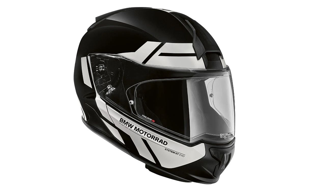 Casco modular System 7 Carbon Evo Spur negro/blanco talla 58/59 OEM 76315A807D9 válido para motos BMW. Original BMW Motorrad.
