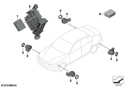 Sensor de ultrassom azul profundo para BMW F20, F21, F22, F23, F30, F31, F34, F35, F80, F32, F33, F36, F82, F83 (OEM 66209261590). BMW original.