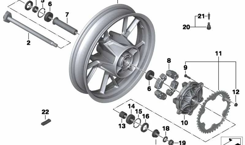 Rueda trasera granit-grau OEM 36318531596 para motos BMW F 650 GS (K72), F 800 GS. Original BMW Motorrad.