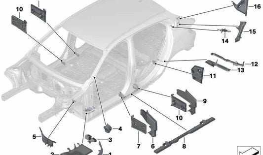 Embellecedor interior pilar A superior OEM 41007269249 para BMW F20, F21, F40, F22, F45, F46, F87, F30, F31, F34, F80, F32, F36, F82, F48, F49, F39. Original BMW.