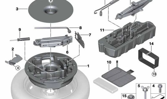 Support métallique OEM 36106857382 pour BMW F40, F45, F46, F48, F39 et Mini F54, F60. Pièce de fixation incluse dans les kits de chat, les roues d'urgence et les outils. BMW et mini d'origine.