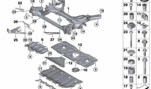 Soporte de eje delantero RWD OEM 31106877319 para BMW Serie 2 G42, Serie 3 G20, G20 LCI. Original BMW.