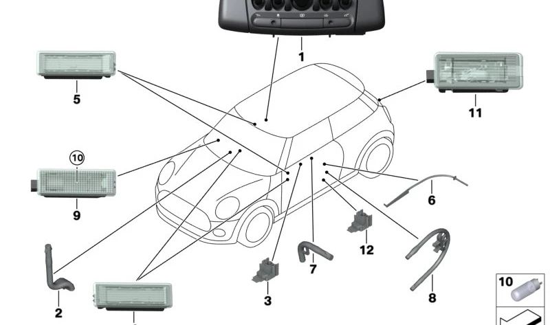 Guía de luz interior puerta derecha OEM 63319304048 para MINI F56, F57. Original MINI.