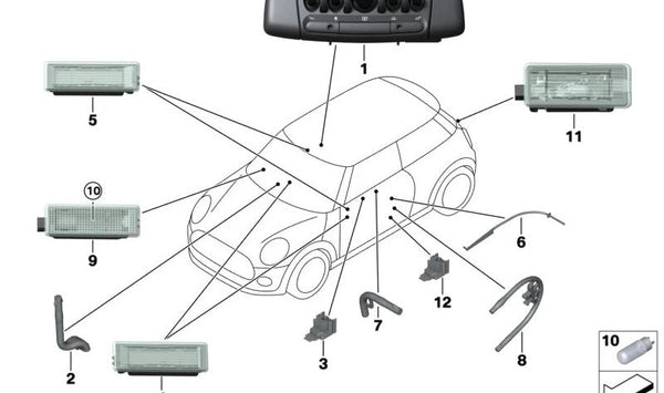 Guía de luz interior puerta derecha OEM 63319304048 para MINI F56, F57. Original MINI.