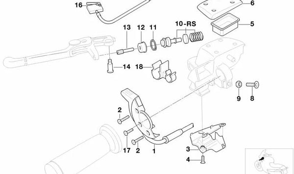 Tapa de mandos del manillar trasero OEM 32722333414 para motos BMW R 1150 GS, K 1200 GT, R 1200 RT... y más. Original BMW Motorrad.
