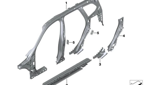 Refuerzo entrada lateral derecha OEM 41215A52CB4 para BMW X1 (U11) e iX1 todos los modelos xDrive25e, xDrive30e, eDrive20, xDrive30 y BMW iX2 (U10) eDrive20. Pieza original BMW.