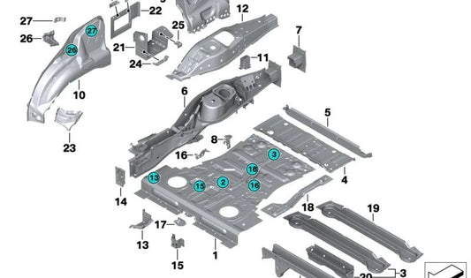 Placa roscada de brazo de apoyo derecho OEM 41117195352 para BMW X5 (E70, E70N, F15, F85) y BMW X6 (E71, E72, F16, F86). Original BMW.