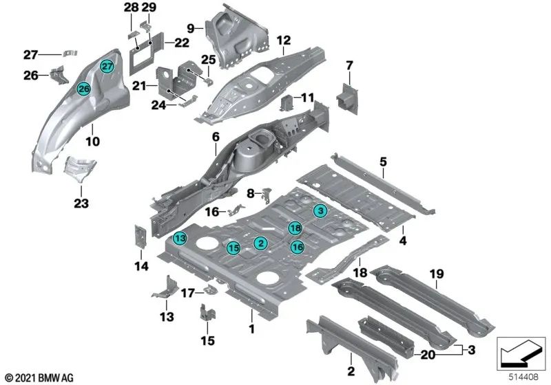 Rear left arm support threaded plate for BMW X5 E70, E70N, F15, F85, X6 E71, E72, F16, F86 (OEM 41117195351). Original BMW.