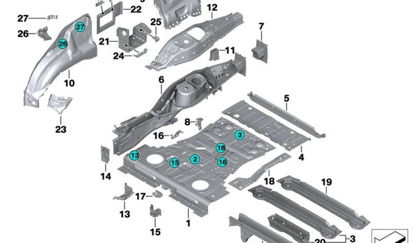 Travesaño soporte eje trasero OEM 41117377387 para BMW X5 {E70, E70N, F15, F85} y BMW X6 {E71, E72, F16, F86}. Original BMW.