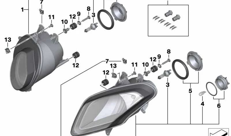 Faro corto (luz de cruce) OEM 63128527552 para BMW Motorrad SK42 (HP4 2012-2014) y SK46 (S 1000 RR 2009-2014). Original BMW Motorrad.