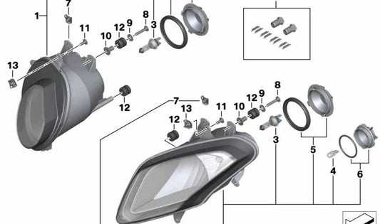 Short lighthouse (crossing light) OEM 63128527552 for BMW Motorrad SK42 (HP4 2012-2014) and SK46 (S 1000 RR 2009-2014). Original BMW Motorrad.