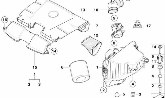OEM air admission sleeve 13717532755 for BMW E81, E82, E87, E87N, E88, E90, E90N, E91, E91N, E92, E92N, E93, E93N, E84. Original BMW.