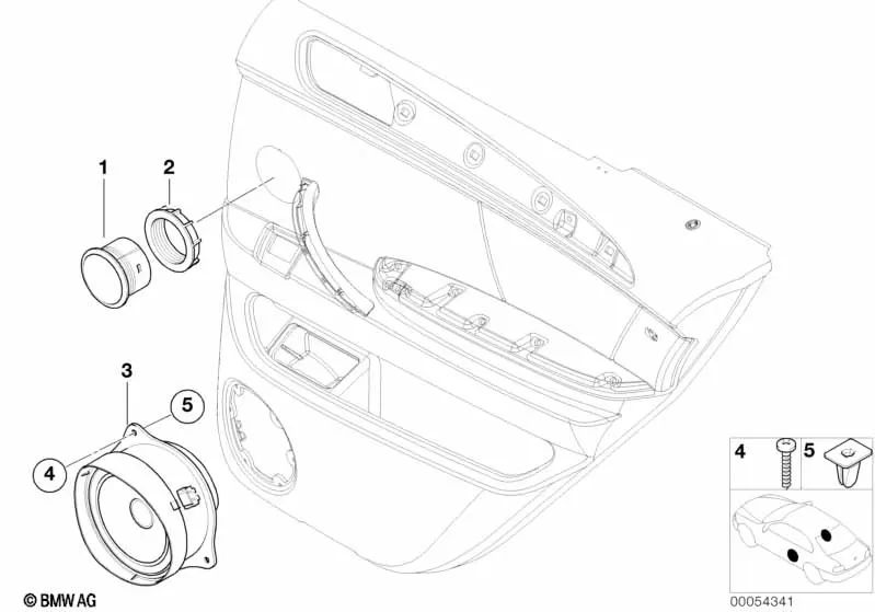 Alto -falante de tom médio para BMW 3 E46, X5 E53 (OEM 65138374748). BMW original
