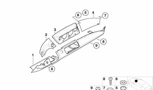 Parte inferior em couro I-Tafel para BMW E52 (OEM 51458267970). BMW originais.
