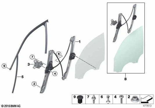 Regulador de janela dianteiro esquerdo sem motor para BMW X3 F25, X4 F26 (OEM 51337355635). BMW original