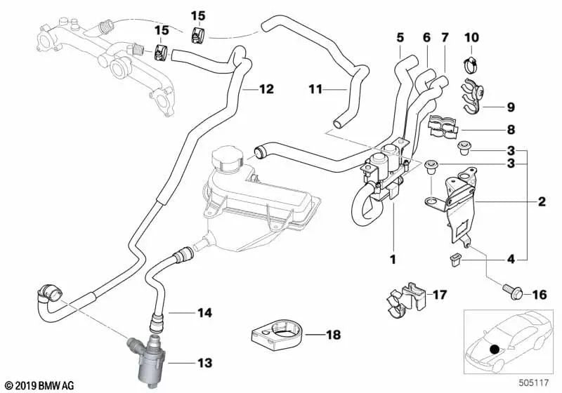 Tubo de válvula de agua de entrada del motor para BMW E53 (OEM 64218409062). Original BMW.