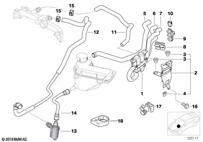 Tubo de válvula de agua de entrada del motor para BMW E53 (OEM 64218409062). Original BMW.