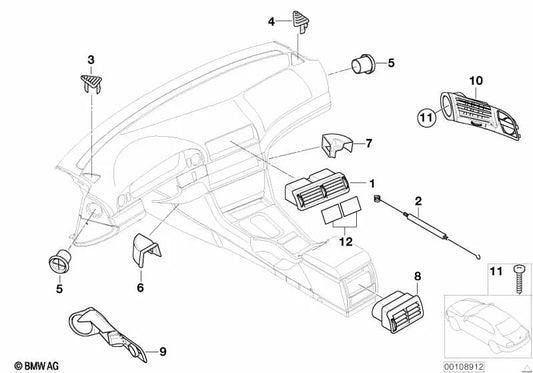Grade de ventilação central para BMW 5 E39 Series (OEM 64228364024). BMW original
