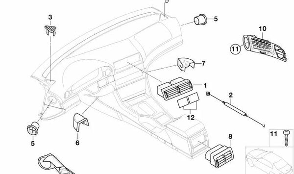 Rejilla de ventilación de aire fresco trasera OEM 64228391182 para BMW Serie 5 E39. Original BMW.