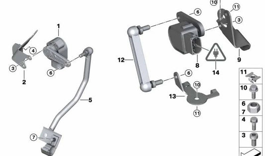 Soporte varilla de regulación izquierda OEM 37146791074 para BMW E84. Original BMW.