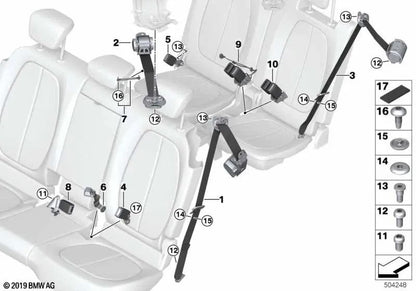 Corrente de segurança traseira central superior para BMW F46. BMW original.
