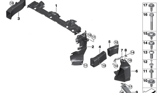 Conducción de aire radiador delantero izquierdo OEM 51745A01627 para MINI F57 Cabrio LCI, Cooper S, JCW... y más. Original MINI.