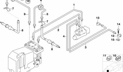 Tubo de freno OEM 34326755569 para BMW E21, E36, E12, E28, E34, E24, E32, E38 y Z1. Ideal para sistema de freno (400mm, rosca M10). Repuesto original BMW.