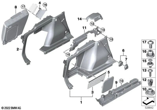 Network per il compartimento di archiviazione sinistro per BMW G21, G21N, G81 (OEM 51475A67851). BMW originale