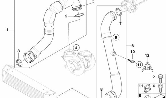Tubo de admisión de aire OEM 11617796303 para BMW E90 325d y 330d (modelos con motor M57 de 2005 a 2010). Original BMW.