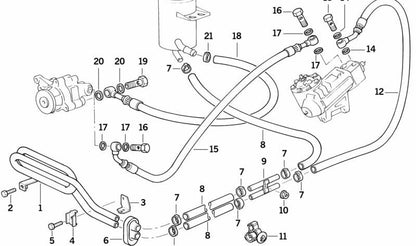 Tubería de retorno de dirección asistida OEM 32411141505 para BMW E34, E32. Original BMW.