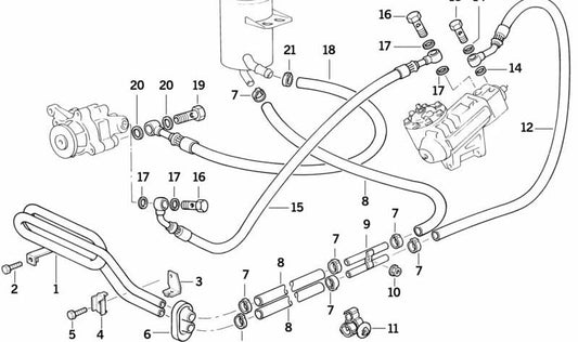 Tubo di sterzo idraulico OEM 32411140539 per BMW E32. BMW originale.