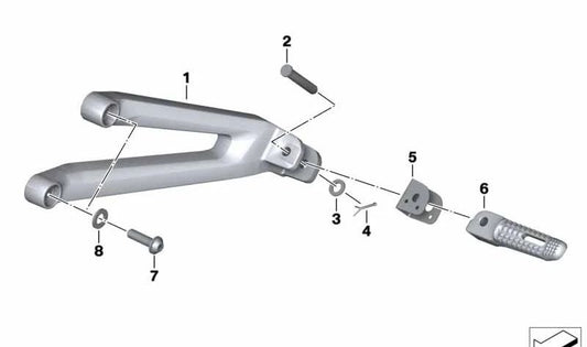 Soporte reposapiés trasero izquierdo OEM 46718521680 para BMW Motorrad HP4, S1000RR (2012-2014). Pieza original BMW Motorrad.