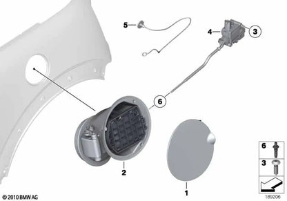 Filler cap actuator for BMW E90, E91, E92, R56, R57 (OEM 67116985880). Original BMW