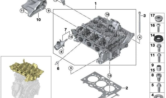 Culata con accionamiento de válvulas OEM 11122118965 para MINI F56, F55, Clubman F54, Cabrio F57, Countryman F60... y más. Original MINI.