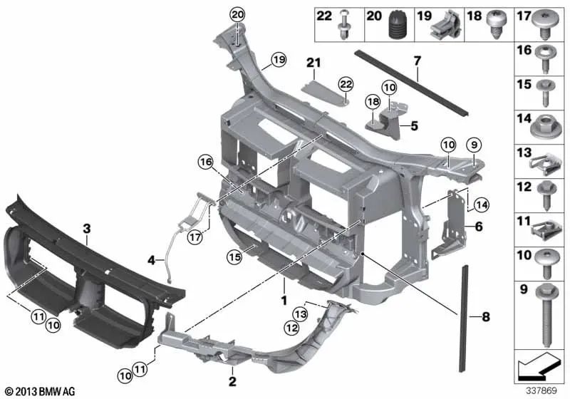 Vorderwand/Kühler im Obergeschoss für BMW E81, E82, E87, E88 Serie 3 E90, E91, E92, E93 und X1 E84 (OEM 51647134102). Original BMW