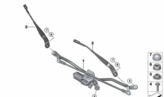 Brazo limpiaparabrisas delantero lado acompañante OEM 61617354312 para MINI Clubman F54, F54 LCI. Original MINI.