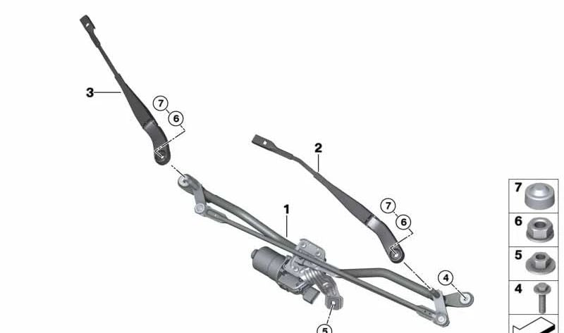 Varillaje limpiaparabrisas delantero con motor OEM 61617380749 para MINI Countryman F60, F60 LCI. Original MINI.
