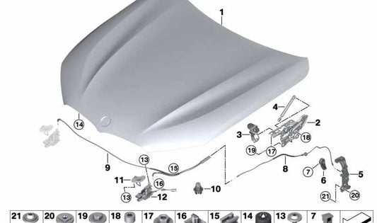 Amortiguador del capó delantero OEM 51237443234 para BMW F91, F92, F93, G14, G15, G16. Original BMW.