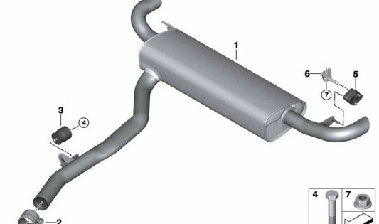 Silenciador trasero OEM 18308470069 para BMW X5 G05 y X6 G06. Forma parte del sistema de escape trasero. Original BMW.