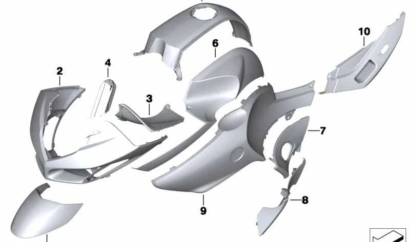 Cubierta lateral derecha OEM 46637678054 para BMW Motorrad R 1200 GS (K25), R 1200 GS Adventure (K25), R 900 RT, R 1200 RT, R 1200 ST. Original BMW Motorrad.