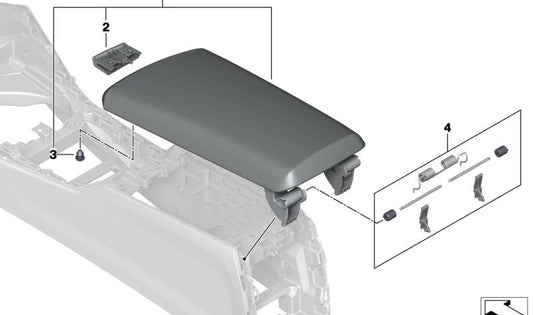 Leather Center Armrest for BMW 3 Series G80, G81, 4 Series G82, G83 (OEM 51168747594). Original BMW