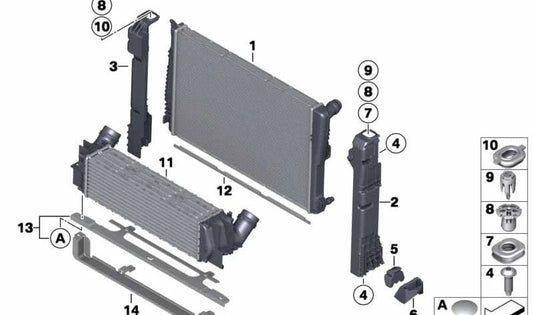 Radiador de refrigeración (Kühlmittelkühler) OEM 17118623368 para BMW F25. Repuesto original BMW.